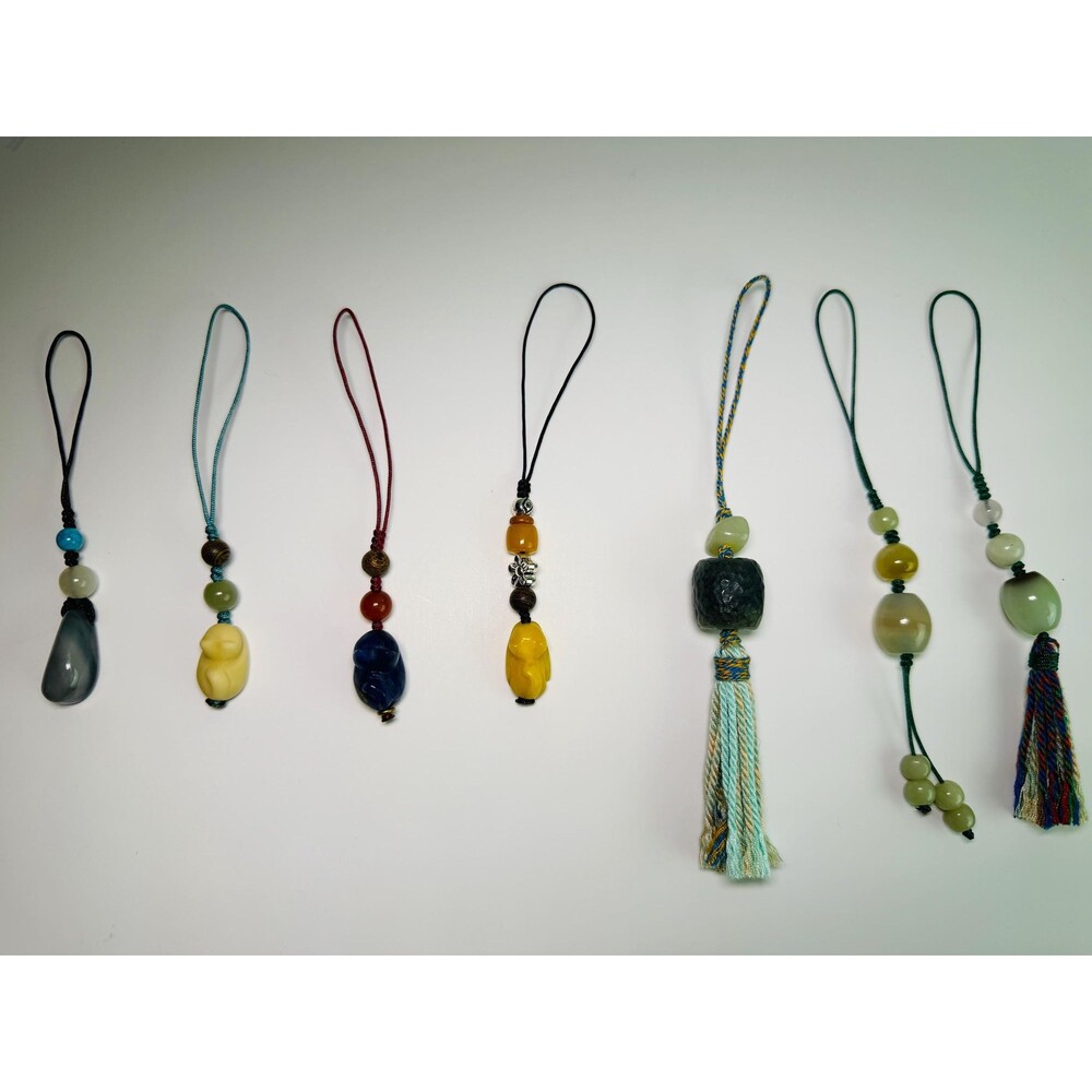 Handmade Natural Jade Pendant phone charm bag charm. Phone Cat charm